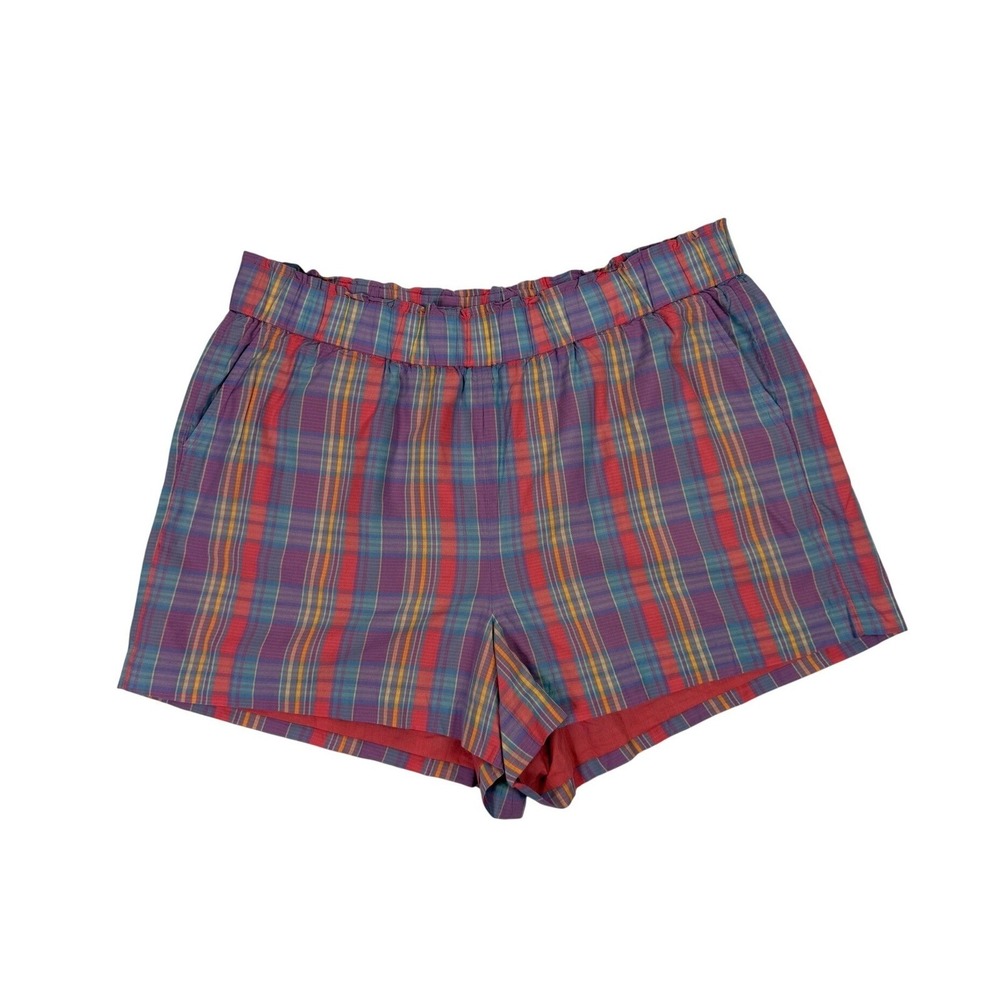 J.Crew Women Plaid Pull-On Shorts Multi Color Elastic Waist Size 2X Preppy Beach